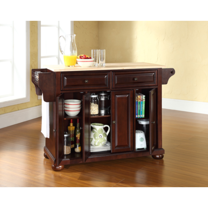 Alexandria Natural Wood Top Kitchen Island in Vintage Mahogany Finish