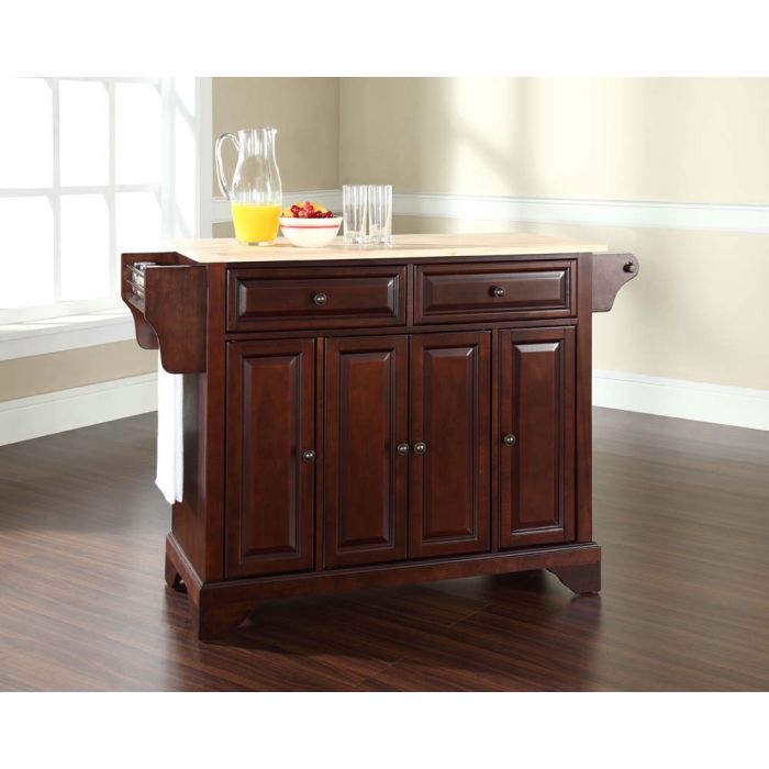 LaFayette Natural Wood Top Kitchen Island in Vintage Mahogany Finish