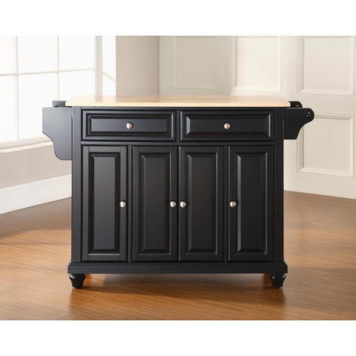 Cambridge Natural Wood Top Kitchen Island in Black Finish