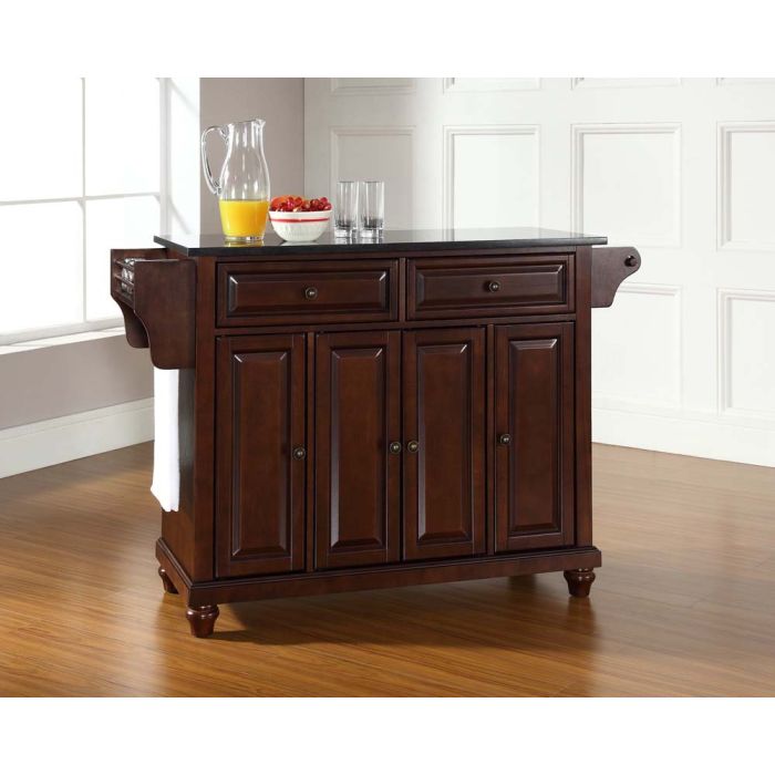 Cambridge Solid Black Granite Top Kitchen Island in Vintage Mahogany Finish