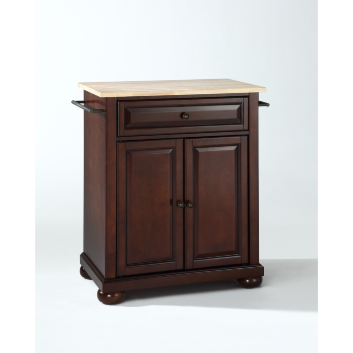 Alexandria Natural Wood Top Portable Kitchen Island in Vintage Mahogany Finish