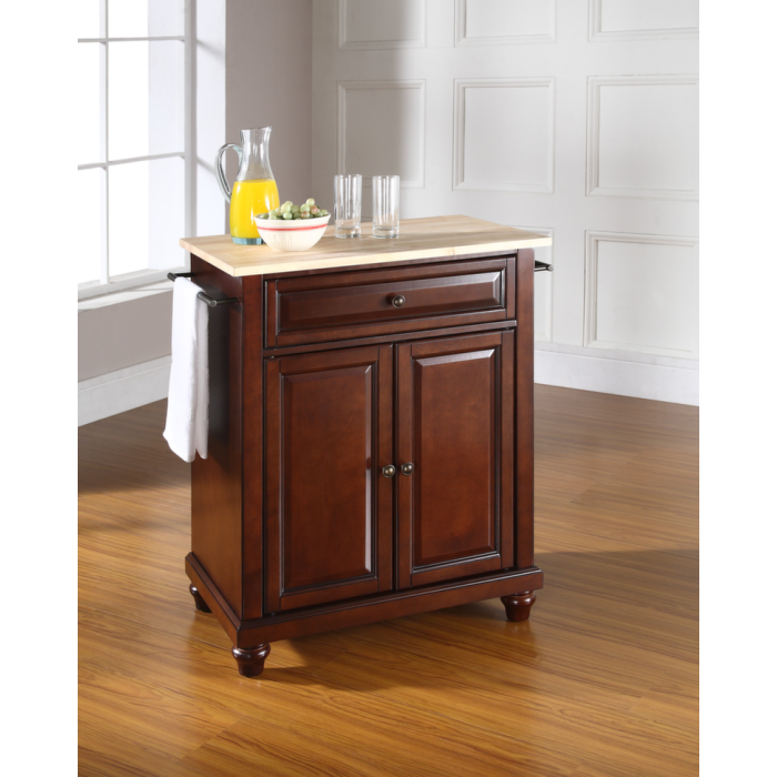 Cambridge Natural Wood Top Portable Kitchen Island in Vintage Mahogany Finish
