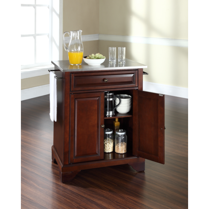LaFayette Stainless Steel Top Portable Kitchen Island in Vintage Mahogany Finish