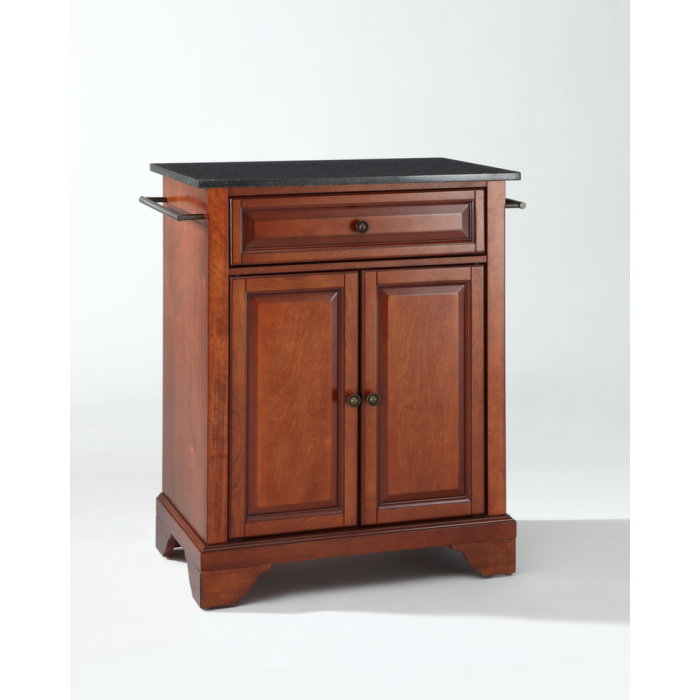 LaFayette Solid Black Granite Top Portable Kitchen Island in Classic Cherry Finish