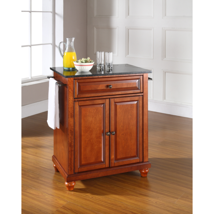 Cambridge Solid Black Granite Top Portable Kitchen Island in Classic Cherry Finish