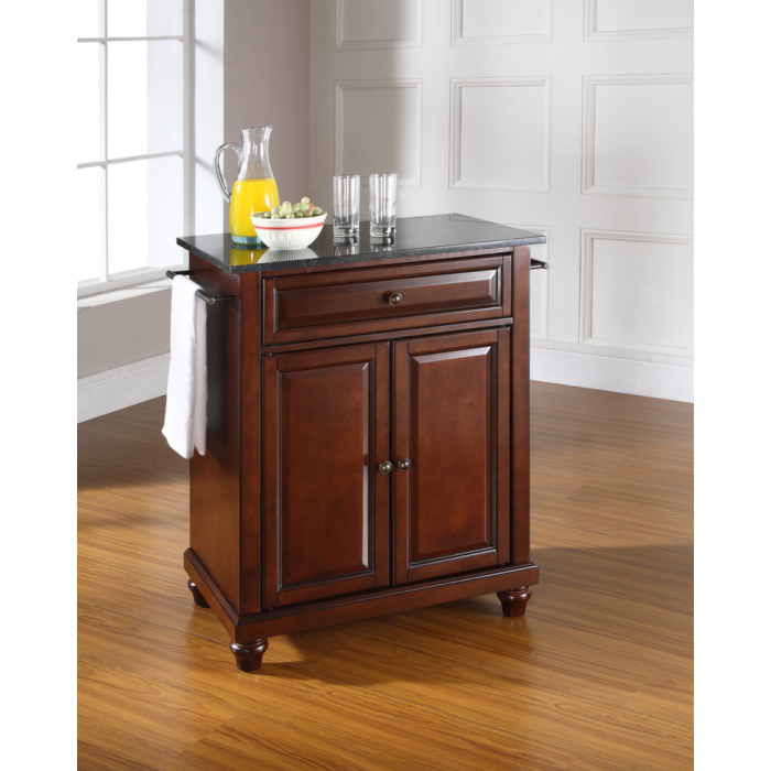Cambridge Solid Black Granite Top Portable Kitchen Island in Vintage Mahogany Finish