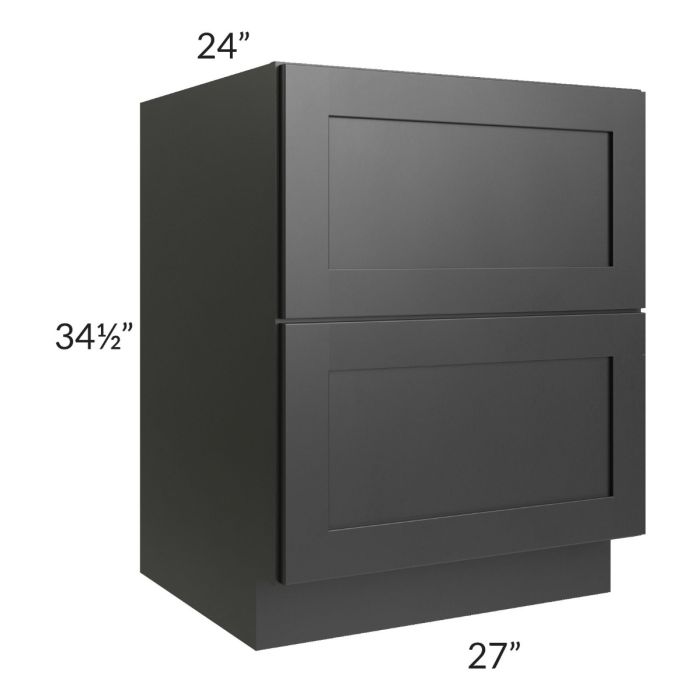 Onyx Black Shaker 24" 2-Drawer Base Cabinet