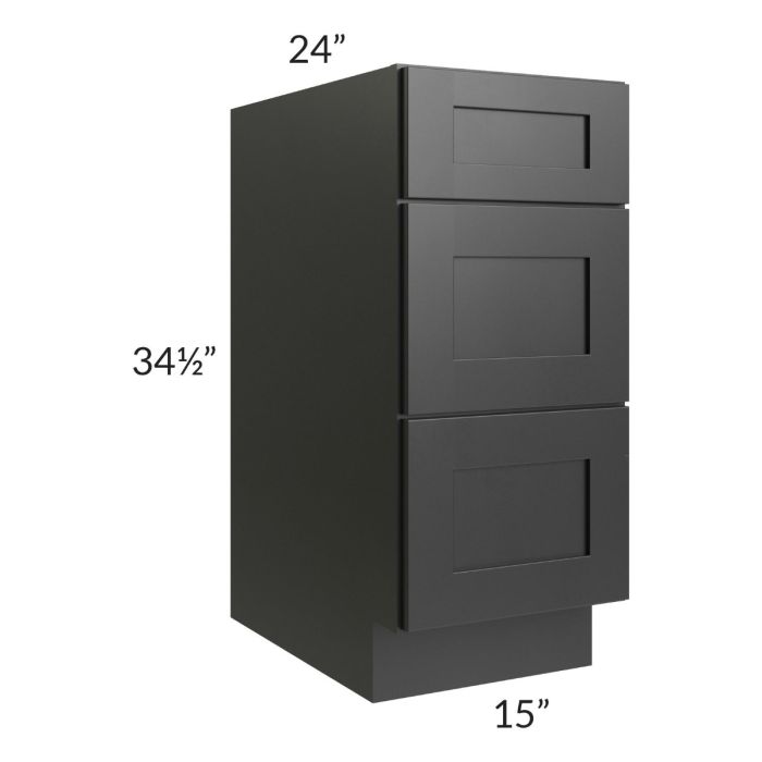 Onyx Black Shaker 15" 3-Drawer Base Cabinet
