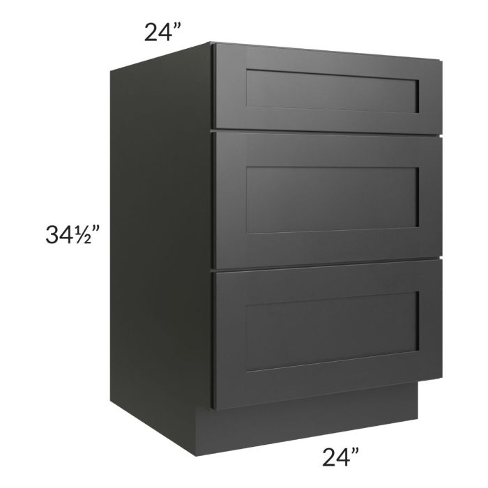Onyx Black Shaker 24" 3-Drawer Base Cabinet