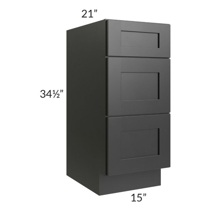 Onyx Black Shaker 15" Vanity Three Drawer Base Cabinet