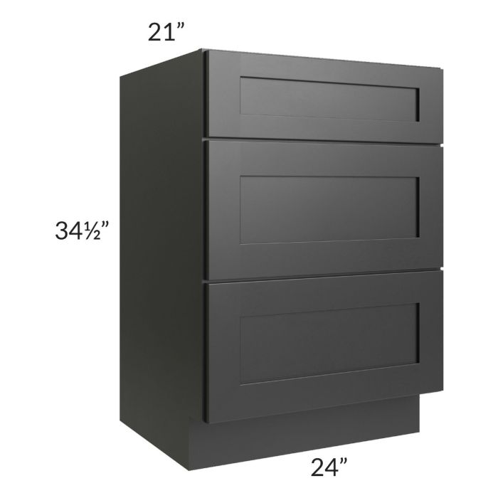 Onyx Black Shaker 24" Vanity Three Drawer Base Cabinet