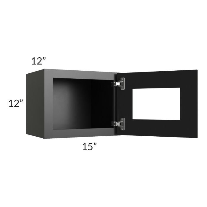 Onyx Black Shaker 15x12 Wall Cabinet with Plain Glass