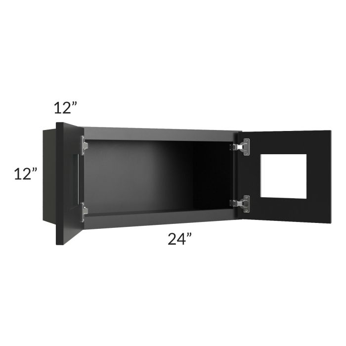 Onyx Black Shaker 24x12 Decorative Wall Cabinet with Plain Glass