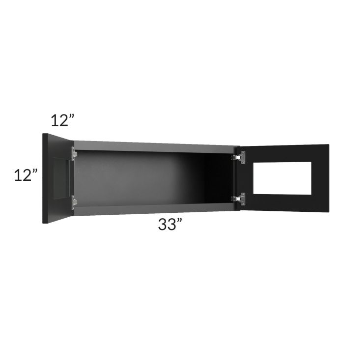 Onyx Black Shaker 33x12 Decorative Wall Cabinet with Plain Glass