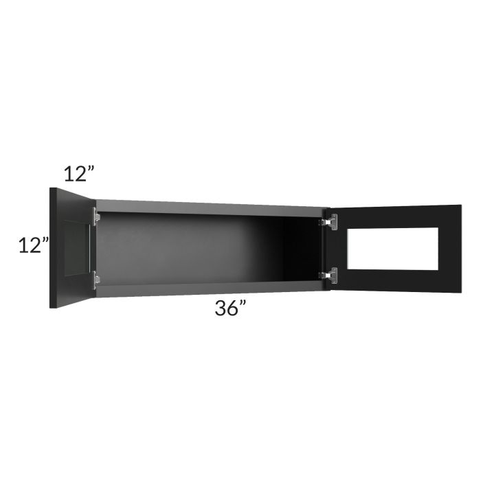 Onyx Black Shaker 36x12 Decorative Wall Cabinet with Plain Glass