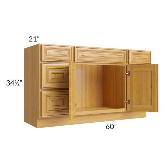 Glazed Praline 60" Vanity Sink Base Cabinet with Drawers