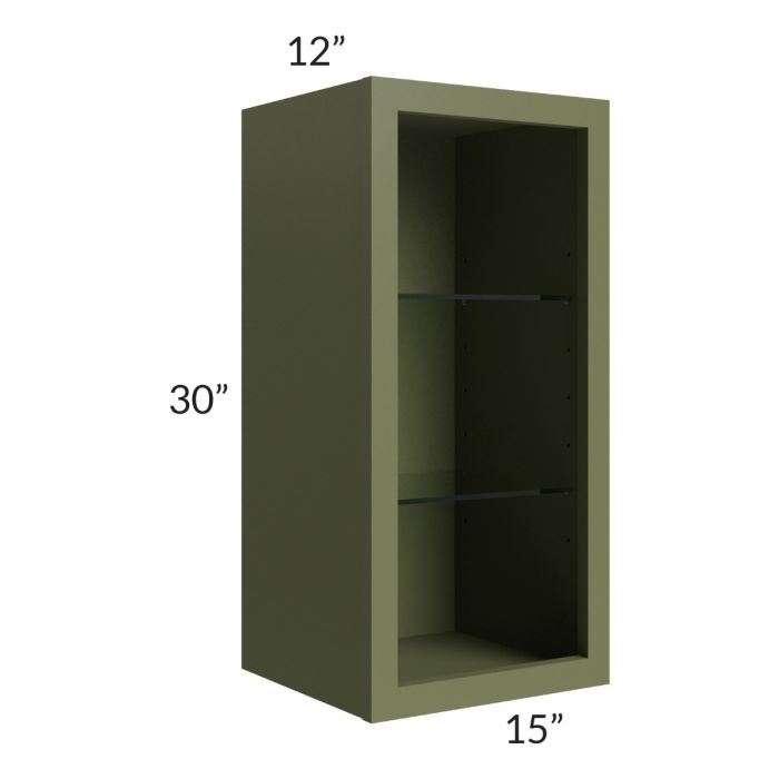 Midtown Hunter Green Shaker 15x30 Wall Cabinet (No Door) To Be Used With A Glass Door