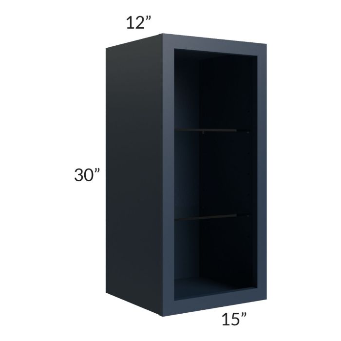 Midtown Blue Shaker 15x30 Wall Cabinet (No Door) To Be Used With A Glass Door