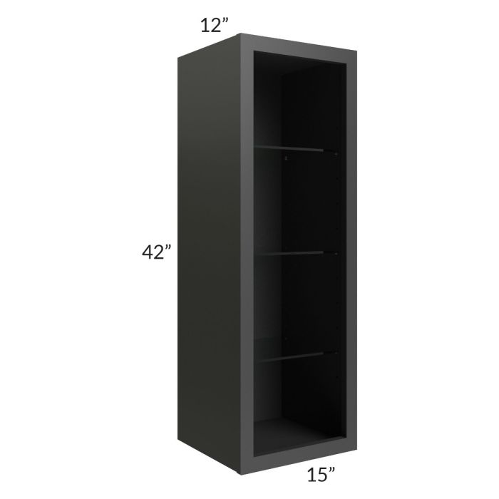 Midtown Black Shaker 15x42 Wall Cabinet (No Door) To Be Used With A Glass Door