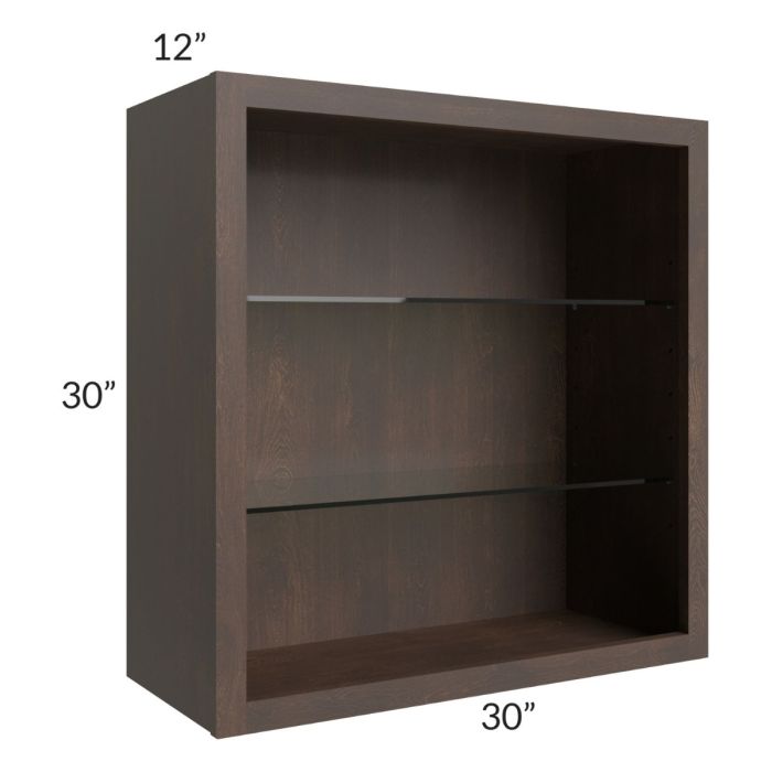 Tuscan Kona Brown 30x30 Wall Cabinet (No Doors) To Be Used With Glass Doors