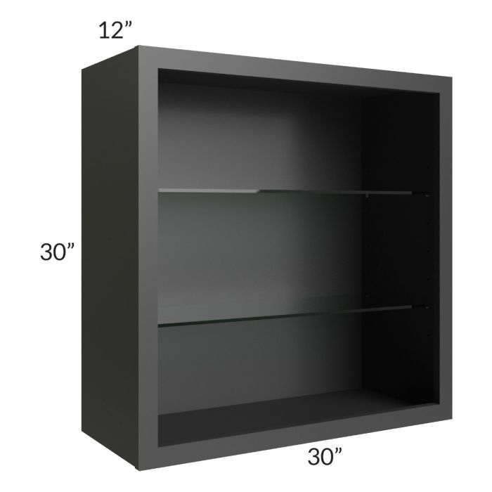 Midtown Black Shaker 30x30 Wall Cabinet (No Doors) To Be Used With Glass Doors