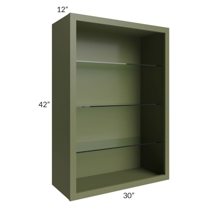 Midtown Hunter Green Shaker 30x42 Wall Cabinet (No Doors) To Be Used With Glass Doors