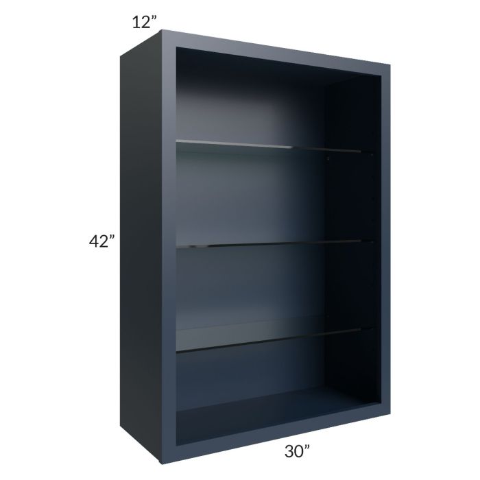 Midtown Blue Shaker 30x42 Wall Cabinet (No Doors) To Be Used With Glass Doors