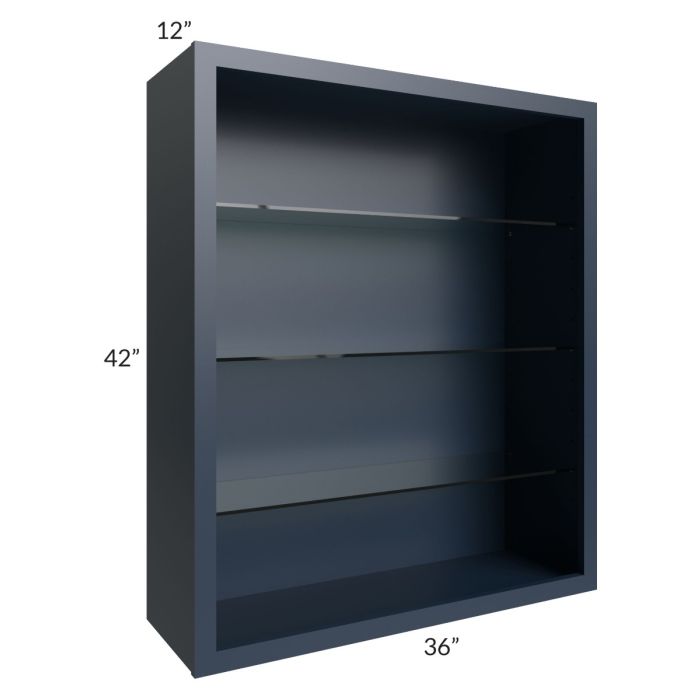 Midtown Blue Shaker 36x42 Wall Cabinet (No Doors) To Be Used With Glass Doors