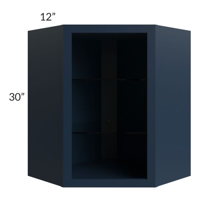 Midtown Blue Shaker 24x30 Corner Wall Cabinet (No Door) To Be Used With A Glass Door