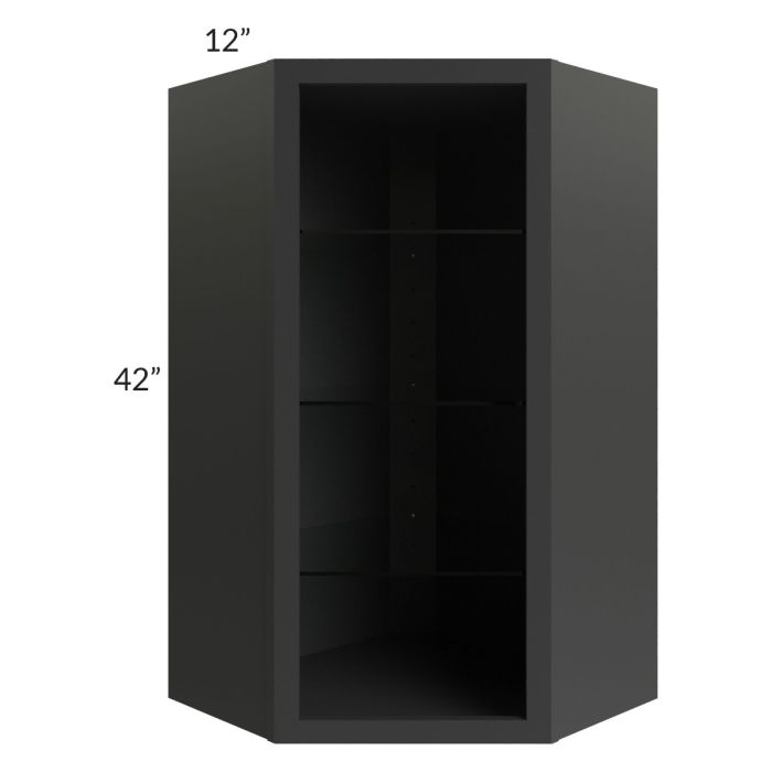 Midtown Black Shaker 24x42 Corner Wall Cabinet (No Door) To Be Used With A Glass Door