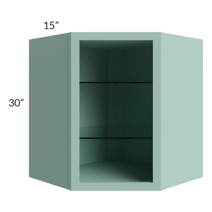 Midtown Sage Green Shaker 27x30 Corner Wall Cabinet (No Door) To Be Used With A Glass Door
