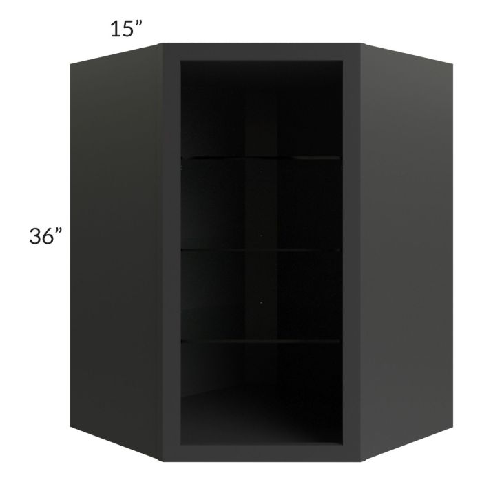 Midtown Black Shaker 27x36 Corner Wall Cabinet (No Door) To Be Used With A Glass Door