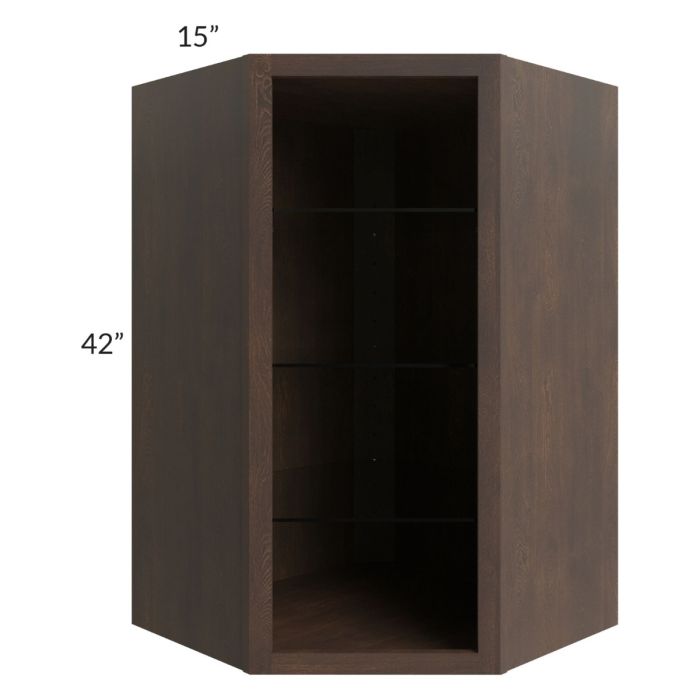 Tuscan Kona Brown 27x42 Corner Wall Cabinet (No Door) To Be Used With A Glass Door