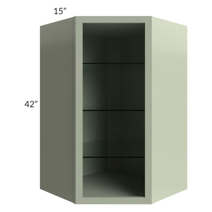 Midtown Pistachio Green Shaker 27x42 Corner Wall Cabinet (No Door) To Be Used With A Glass Door