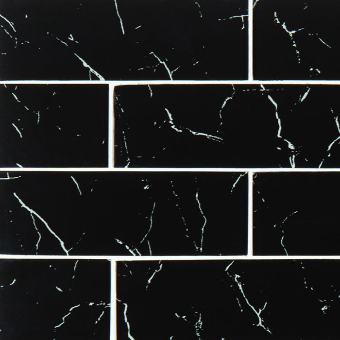 Nero Marquina Glass 3 x 9 x 8mm Tile