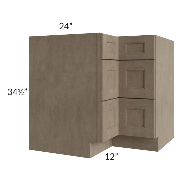 Cobblestone Grey 36" Corner Three Drawer Base Cabinet