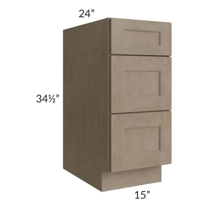 Cobblestone Grey 15" 3-Drawer Base Cabinet