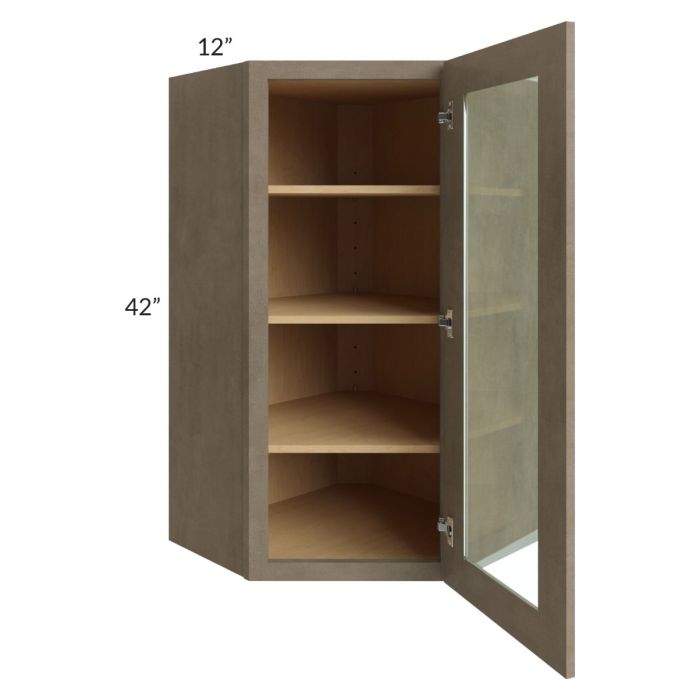 Cobblestone Grey 24x42 Glass Diagonal Corner Wall Cabinet