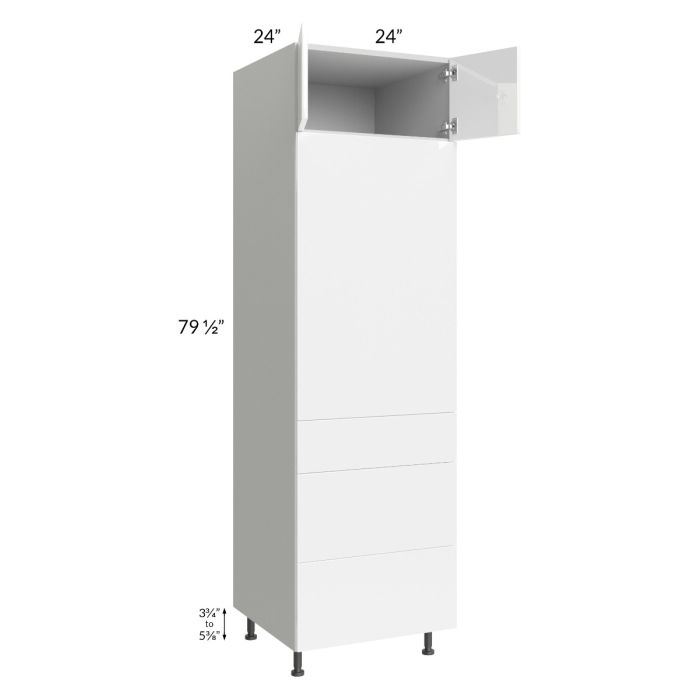 Milan White Gloss 24x84 Single Oven Cabinet with 3 Drawers