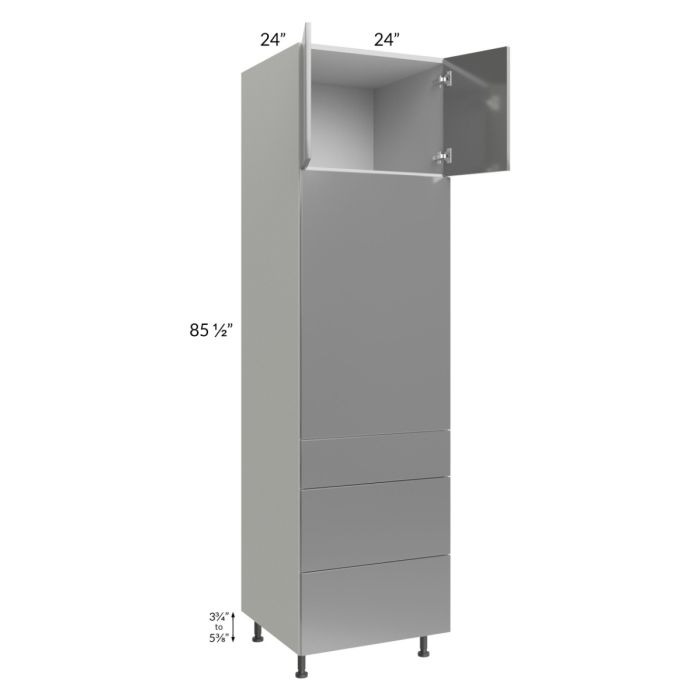 Milan Grey Gloss 24x90 Single Oven Cabinet with 3 Drawers
