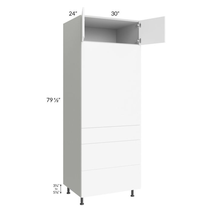 Milan White Matte 30x84 Single Oven Cabinet with 3 Drawers