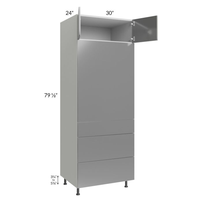 Milan Grey Gloss 30x84 Single Oven Cabinet with 3 Drawers