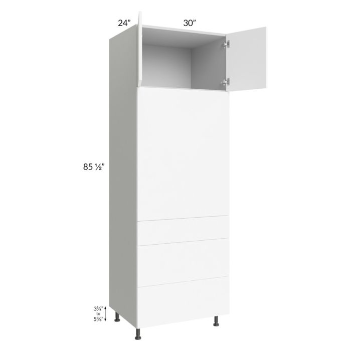Milan White Matte 30x90 Single Oven Cabinet with 3 Drawers