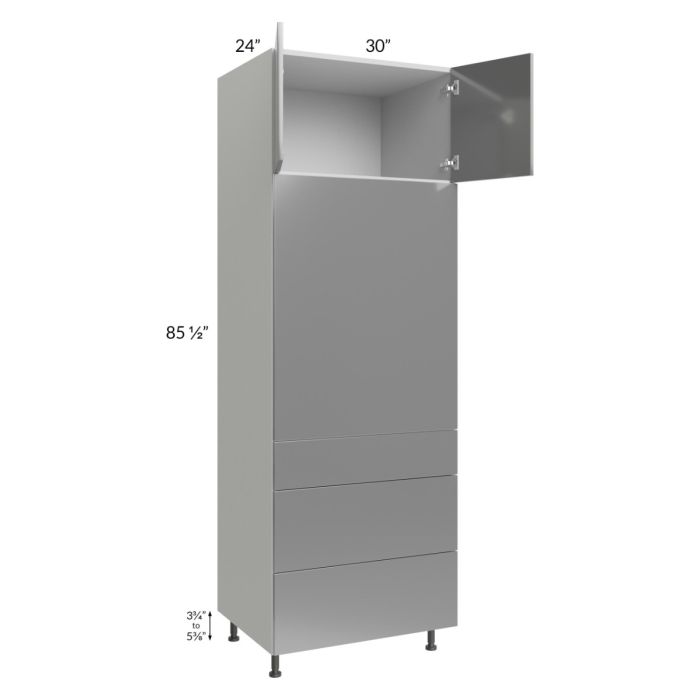 Milan Grey Gloss 30x90 Single Oven Cabinet with 3 Drawers