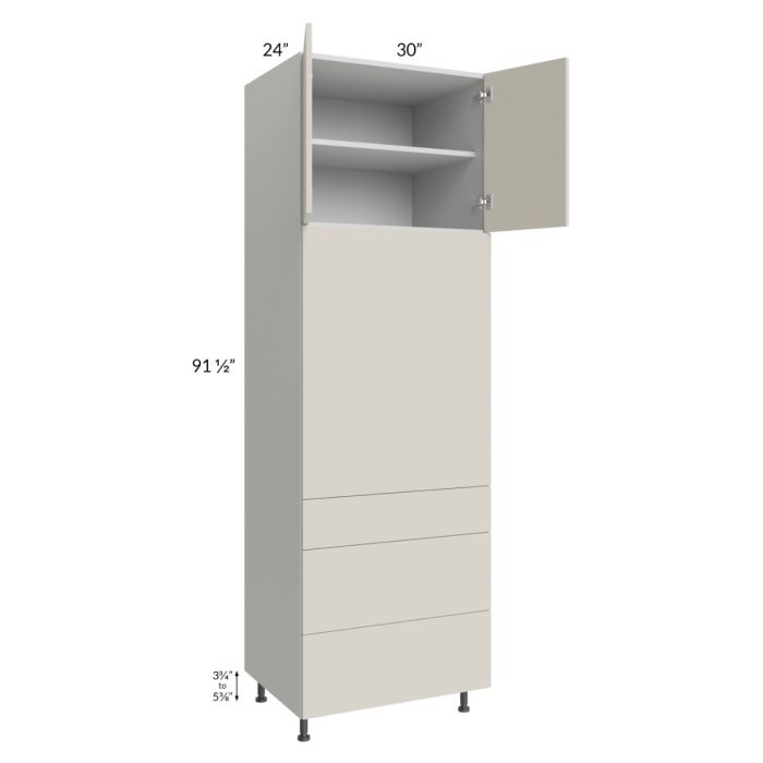 Milan Beige Matte 30x96 Single Oven Cabinet with 3 Drawers
