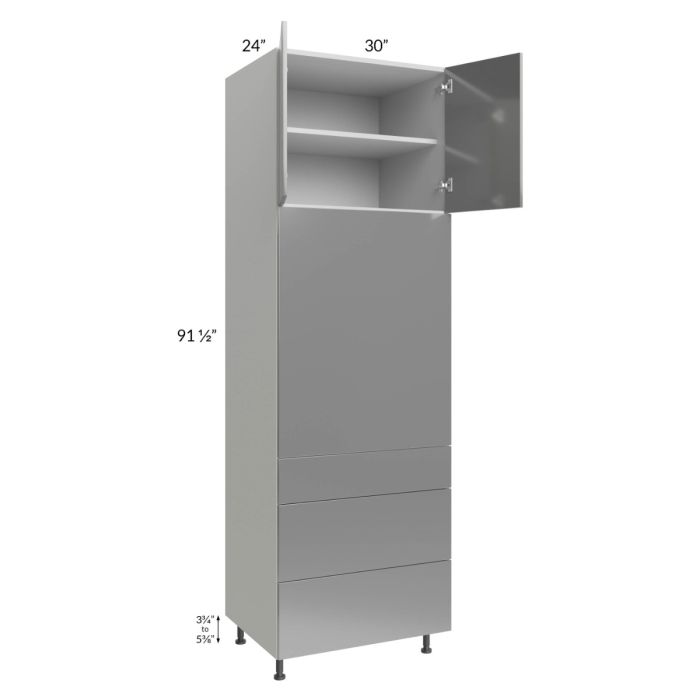 Milan Grey Gloss 30x96 Single Oven Cabinet with 3 Drawers