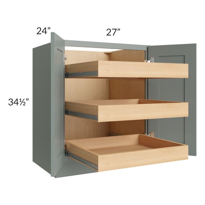 Catalina Meadow Green 27" Full Height Base Cabinet with 3 Rollout Trays