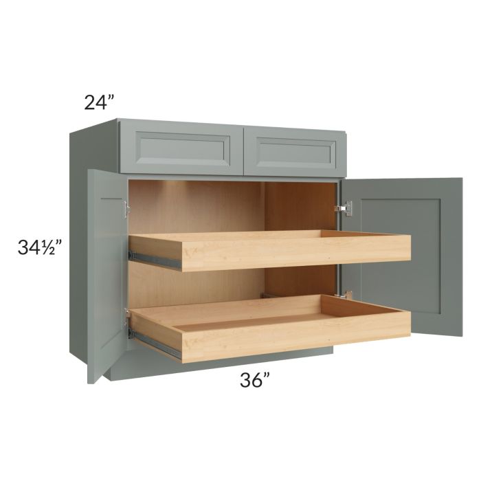 Catalina Meadow Green 36" Base Cabinet with 2 Rollout Trays