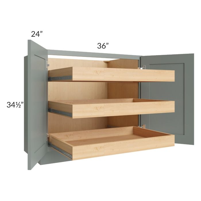 Catalina Meadow Green 36" Full Height Base Cabinet with 3 Rollout Trays