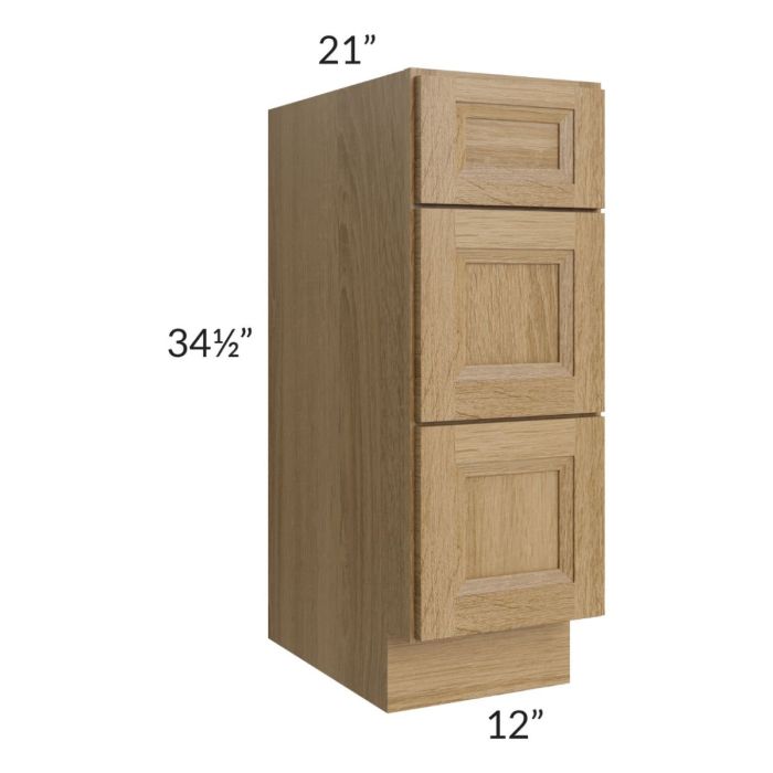Catalina Toffee 12" 3-Drawer Vanity Base Cabinet